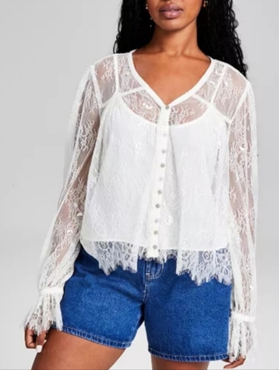 And Now This Tops - And Now This Lace Top Cream Size Extra Small